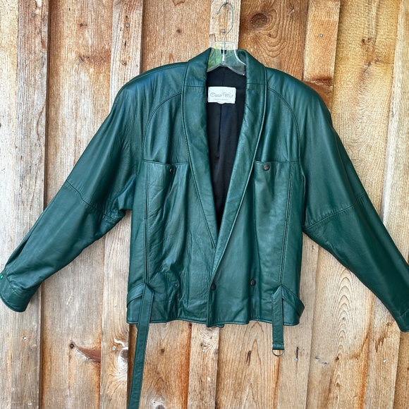 Ocean West - Genuine Leather - Vintage Retro Womens Padded, Rich-Green Jacket - Picture 2 of 4